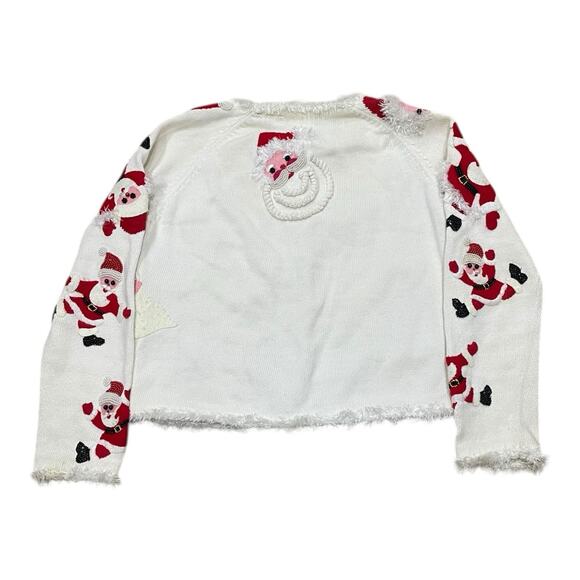 Michael Simon Here Comes Santa Claus Cardigan Sweater Size Small Christmas White - Picture 4 of 7